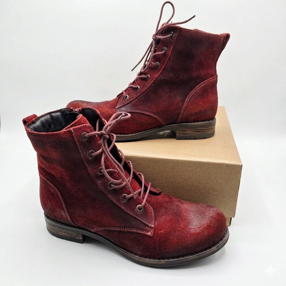 Taos Boot Camp Garnet Rugged Suede Boots Womens‎ US 8-8.5 EU 39 Red Zip Lace Up